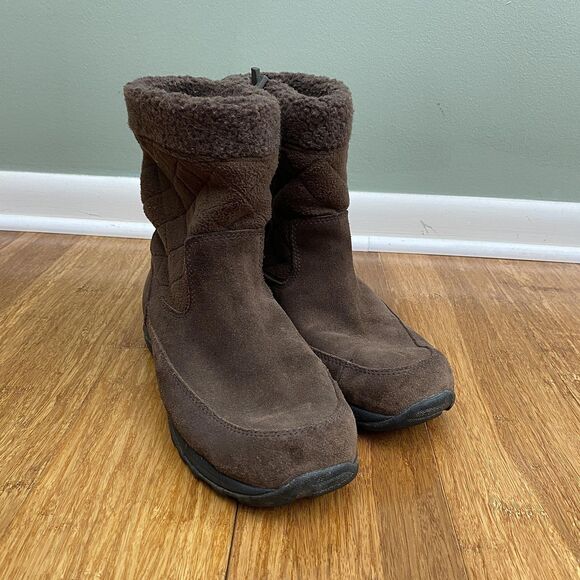 LL Bean Brown Suede Boots Fleece Lined Primaloft Womens 9.5 Wide - Picture 1 of 10